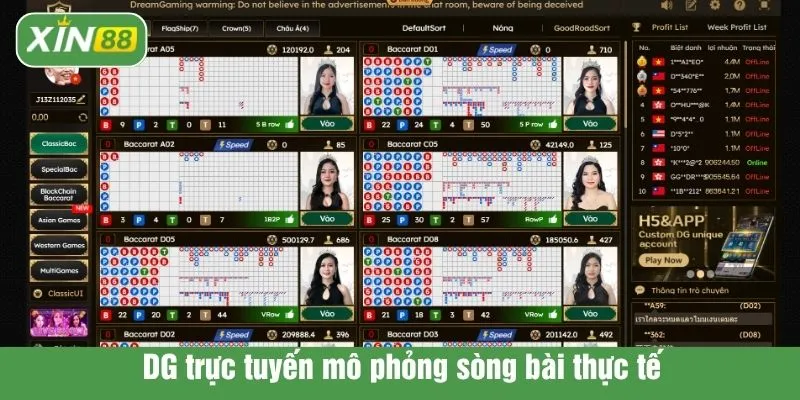 DG trực tuyến mô phỏng sòng bài thực tế