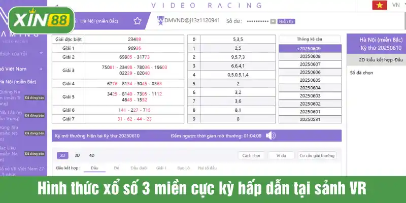 Hình thức xổ số 3 miền cực kỳ hấp dẫn tại sảnh VR
