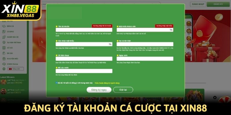 Đăng ký tài khoản để tham gia cá cược tại Xin88